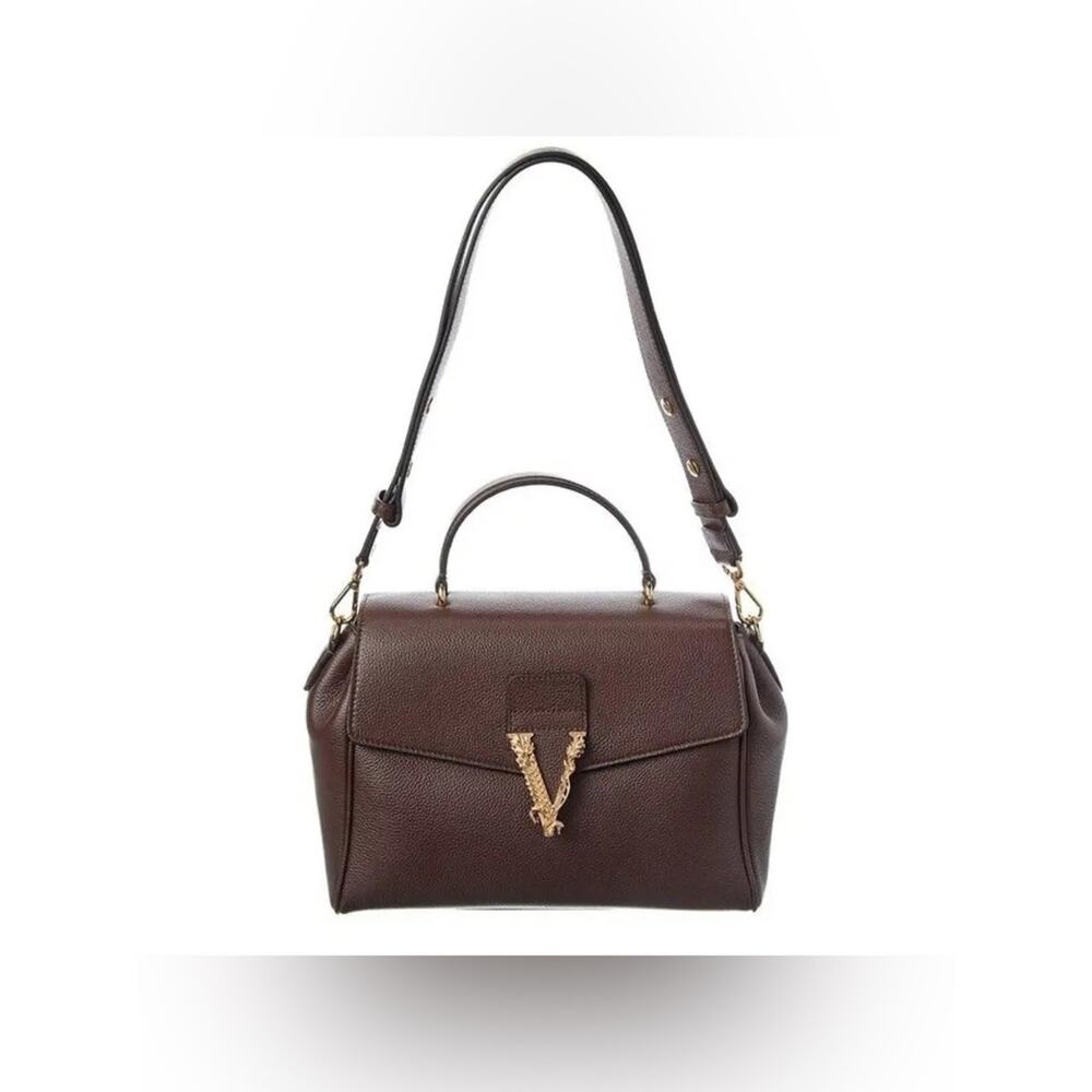 Versace virtus Brown/burgundy Leather Top-Handle Satchel Large 1990$ new